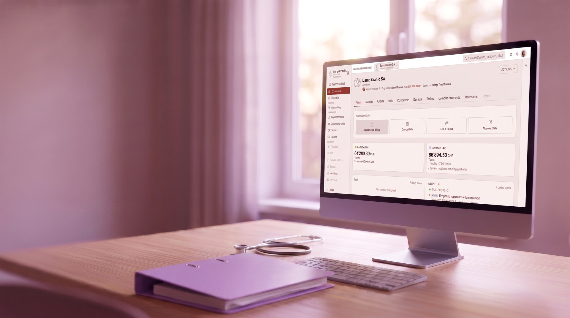 Tableau de bord financier Figemax à l'écran dans un cabinet